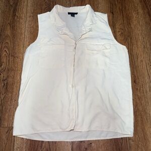 Silk House 100% Silk Sleeveless Button Down Blouse Cream Minimalist y2k womens L